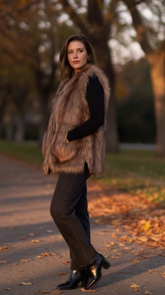 32. Faux Fur Vest with Long-Sleeve Top