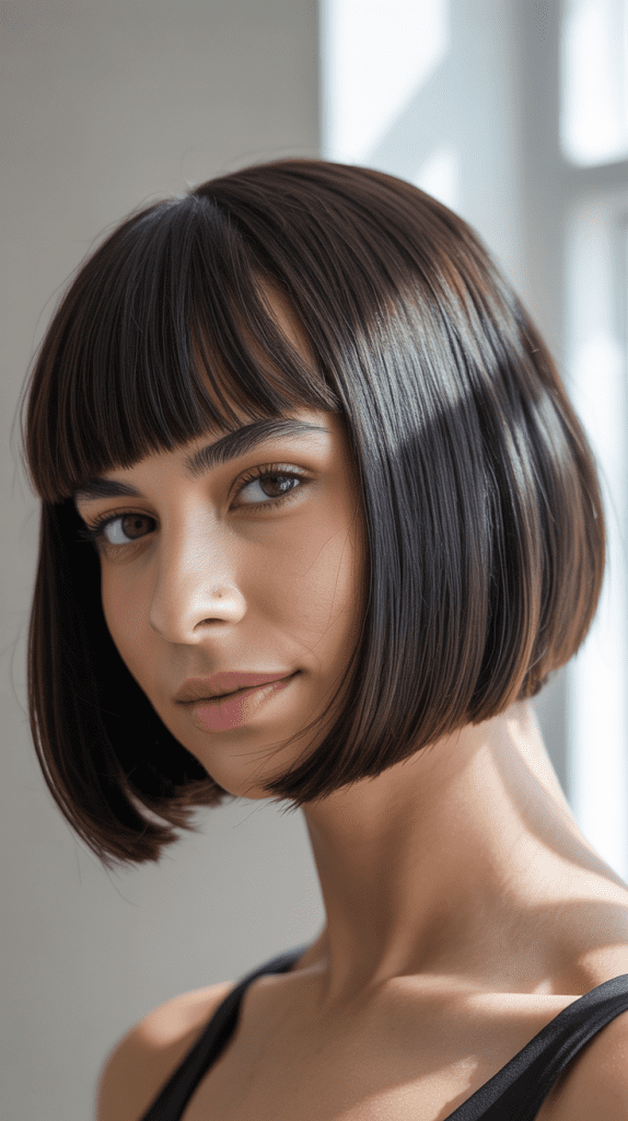 Classic Blunt Long Bob with Straight-Across Bangs