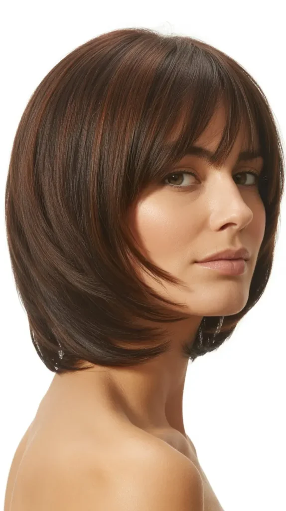 Stacked Angled Bob with Curtain Bangs