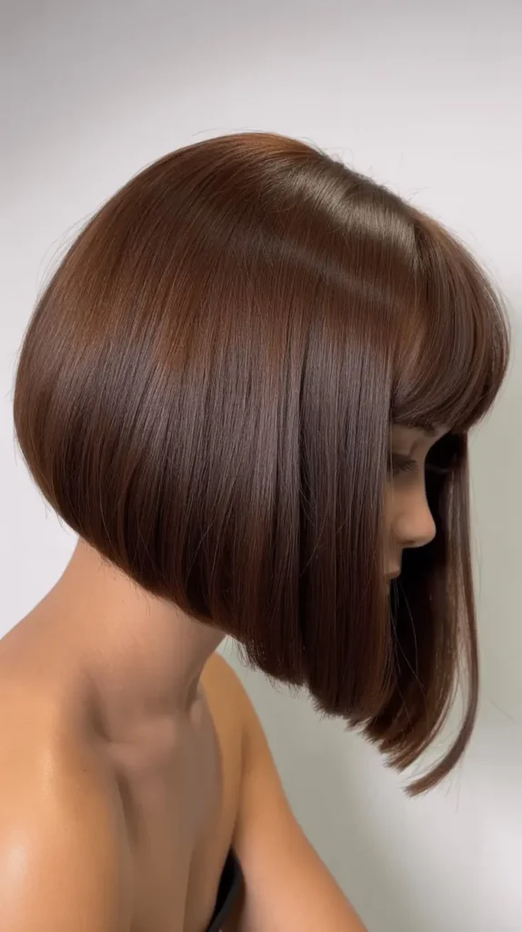 Angled Bob with Curtain Bangs for Thick Hair