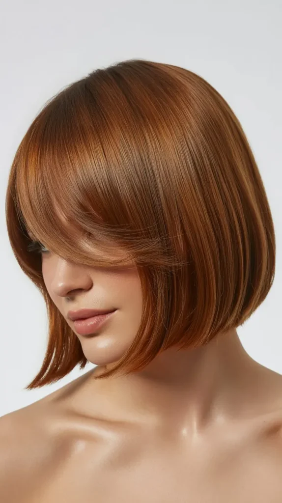 Classic Inverted Long Bob with Wispy Curtain Bangs