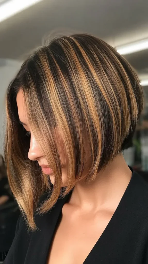 Balayage Inverted Bob with Curtain Bangs