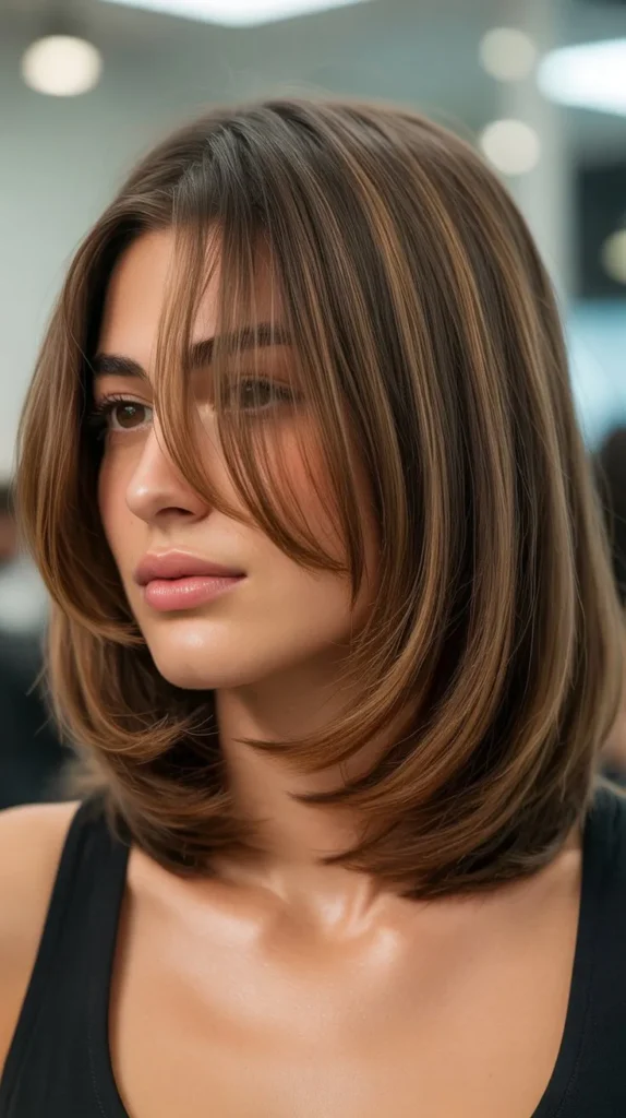  Graduated Long Bob with Swoopy Curtain Bangs