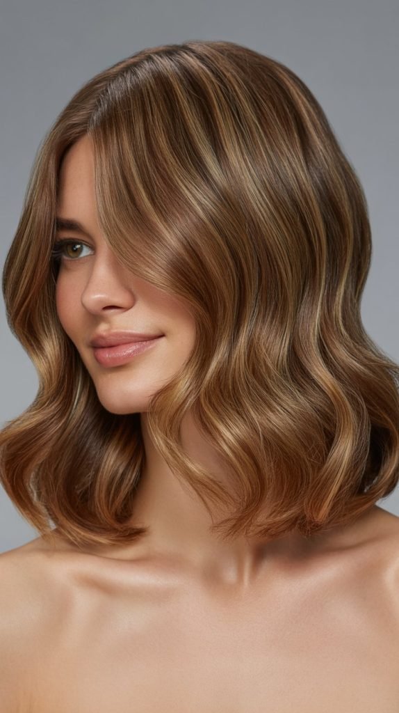 1. Classic Wavy Long Bob with Center-Parted Curtain Bangs