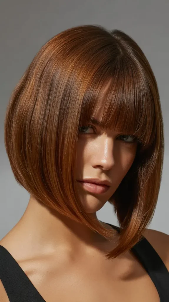  Inverted Bob with Curtain Bangs for Thick Hair