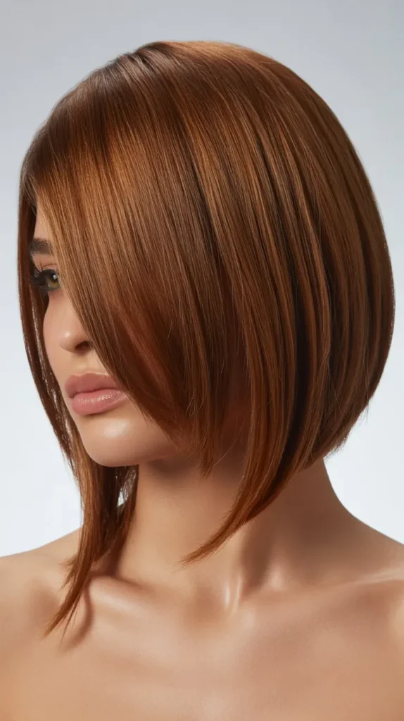 Asymmetrical Long Bob with Side-Swept Curtain Bangs