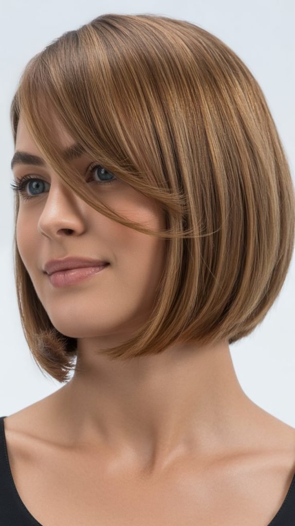 18. Chin-Length Bob with Long Swept Bangs