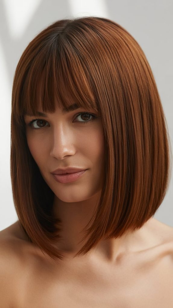 9. Sleek Long Bob with Longer Curtain Bangs
