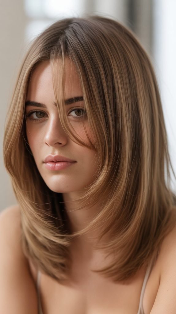  Long Bob with Curtain Bangs and Face-Framing Layers