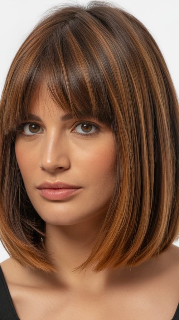 1. Classic Long Bob with Soft Curtain Bangs