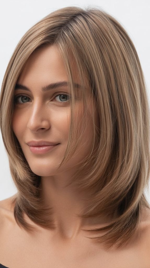  Graduated Long Bob with Curved Curtain Bangs