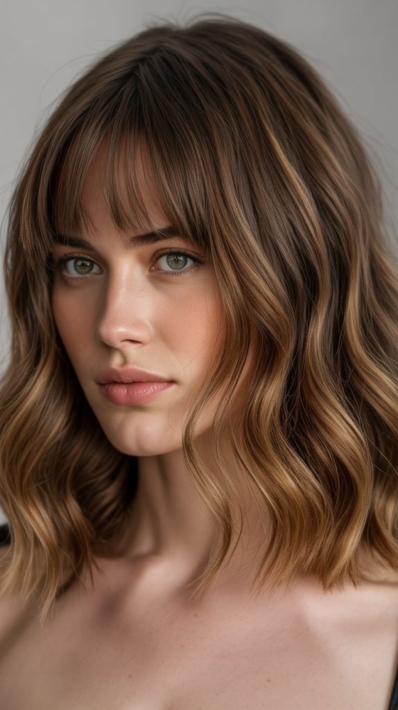 Graduated Lob with Face-Framing Curtain Bangs
