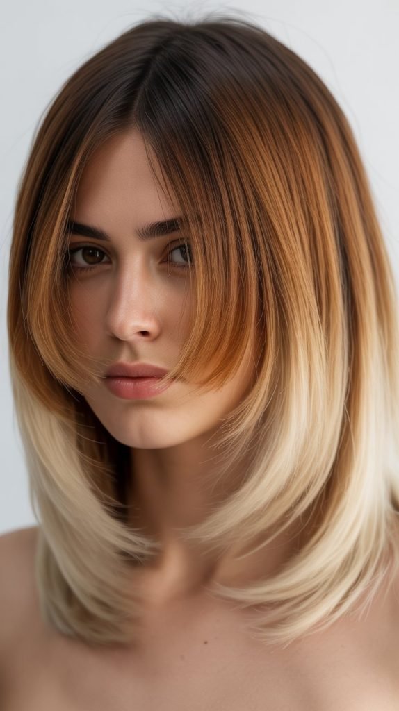  Ombre Lob with Curtain Bangs for Dramatic Effect