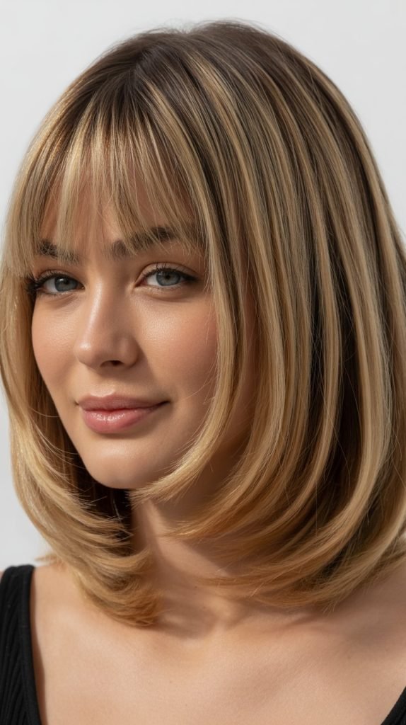  Graduated Long Bob with Blended Curtain Bangs