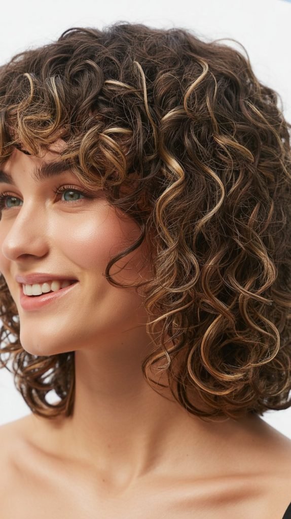  Curly Lob with Curtain Bangs Adaptation