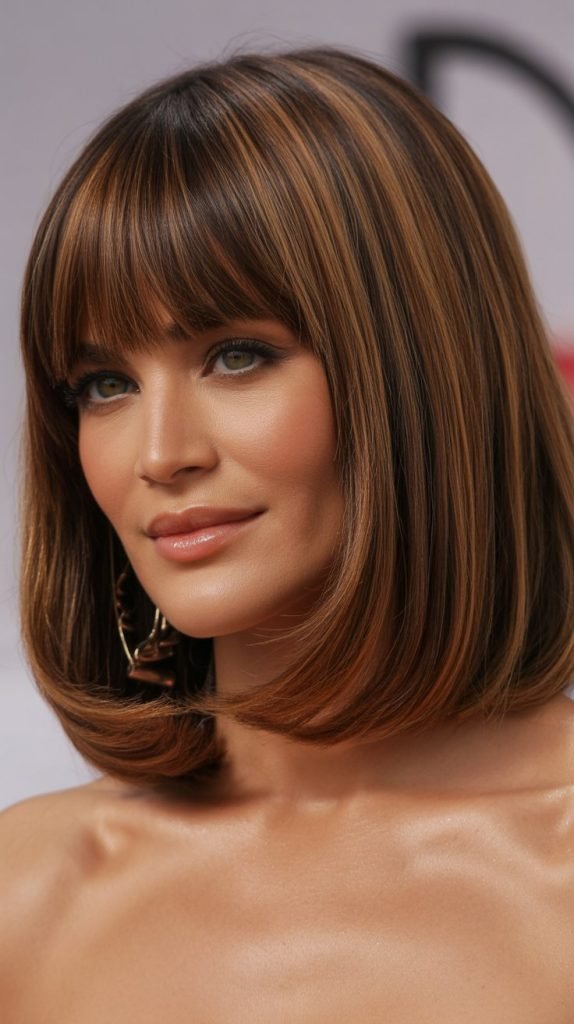 Celebrity-Inspired Long Bob with Curtain Bangs