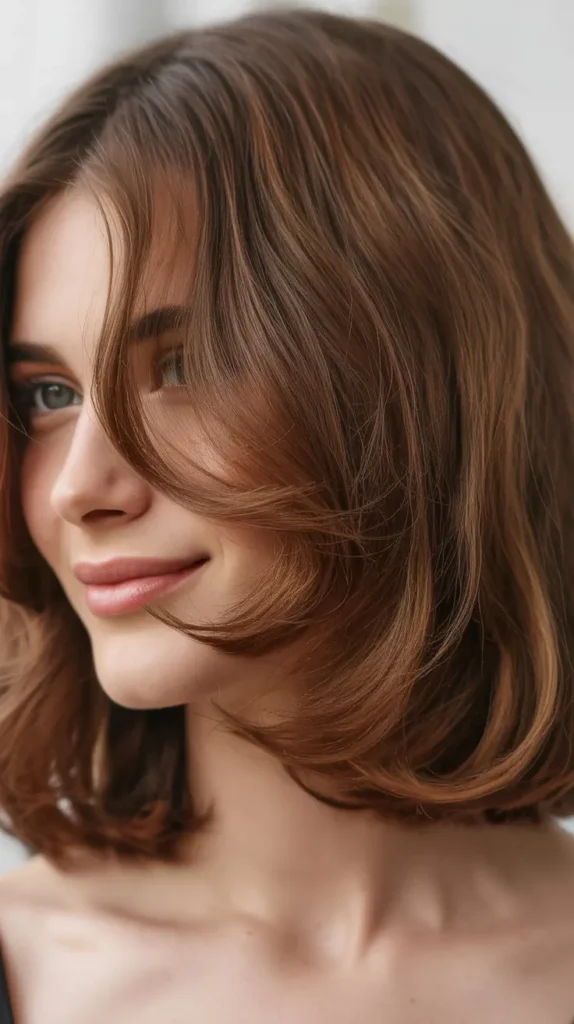  Classic Textured Long Bob with Soft Curtain Bangs