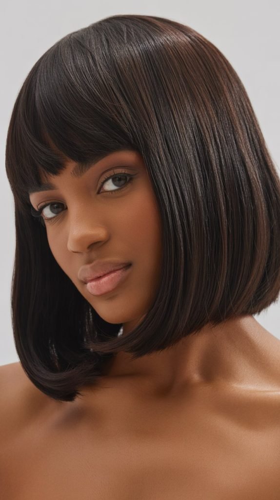 Polished Long Bob with Curtain Bangs