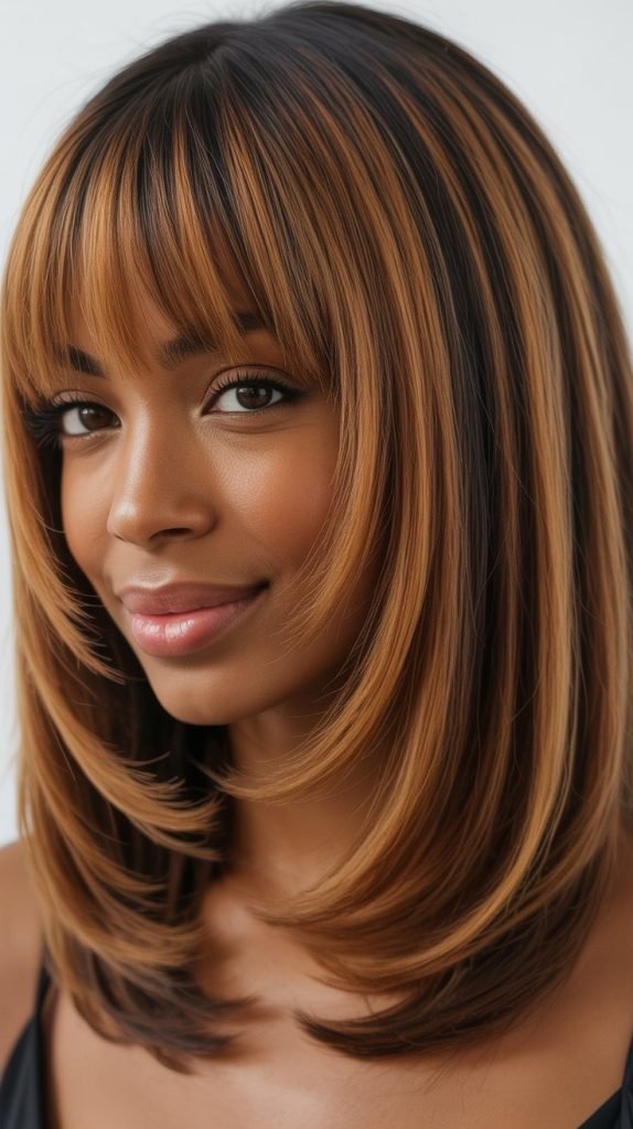 Long Bob with Curtain Bangs and Root Shadow