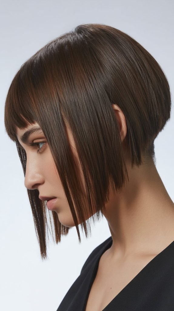 6. Angled Long Bob with Asymmetrical Bangs