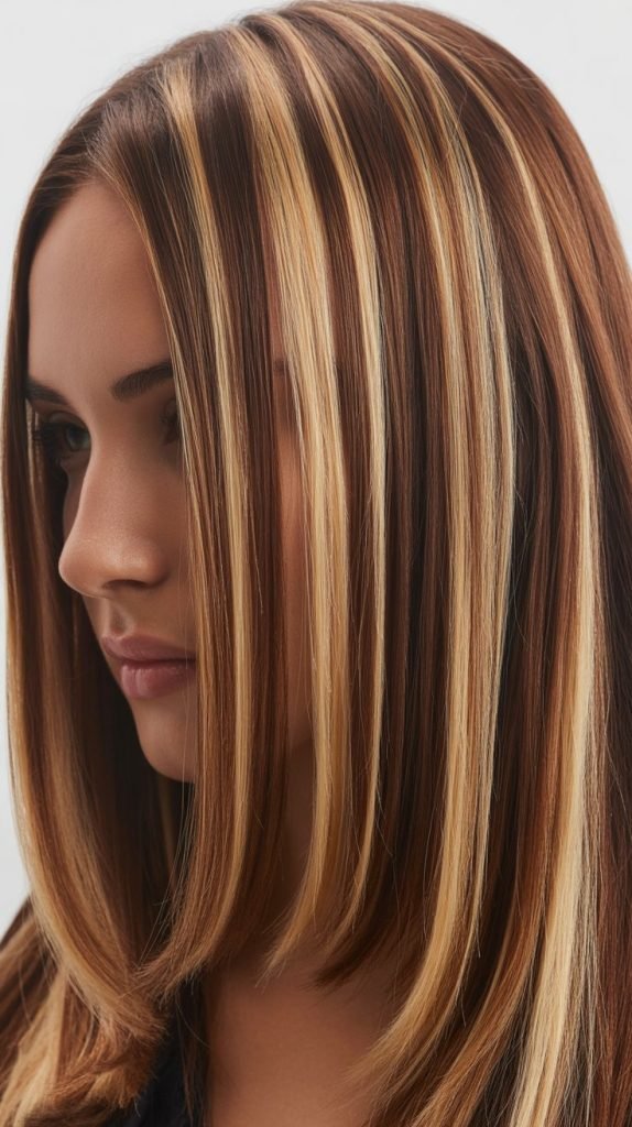 27. Chunky Highlights on Straight Brown Hair