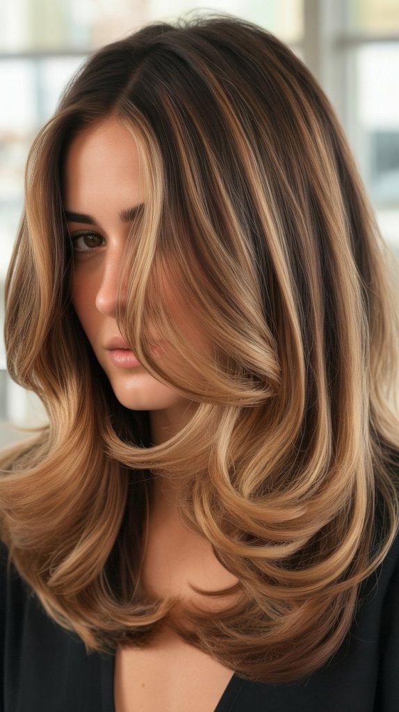 9. Soft Layered Long Bob with Balayage Highlights