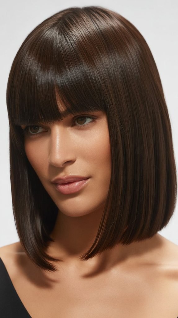  Sleek Long Bob with Center-Parted Curtain Bangs