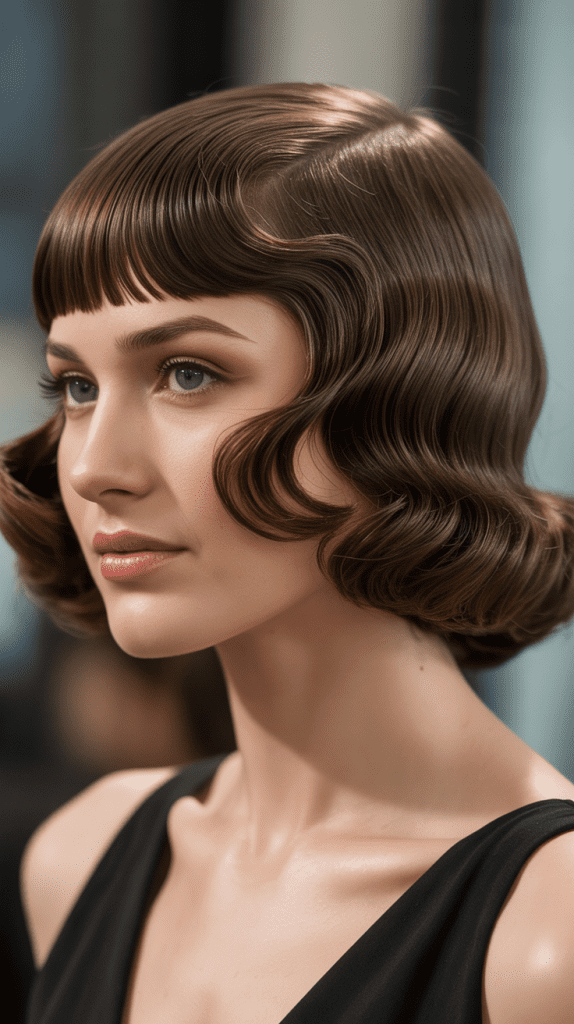 Long Bob with Curtain Bangs and Finger Waves