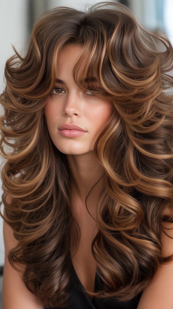  Caramel Highlights on Layered Hair with Maximum Volume