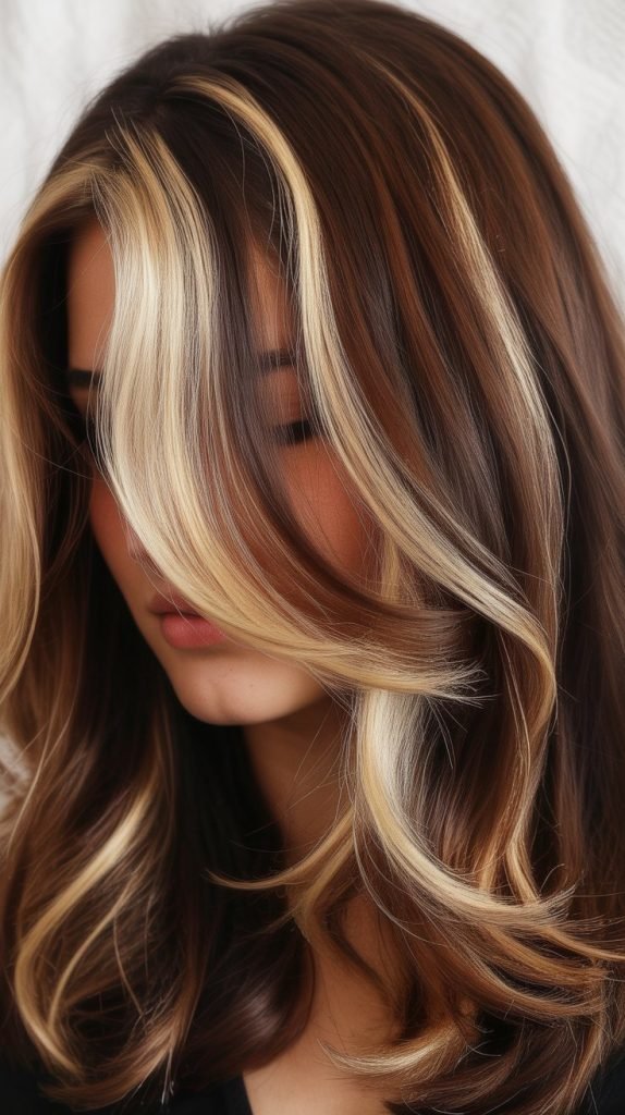 12. Blonde Highlights with Dark Brown Base