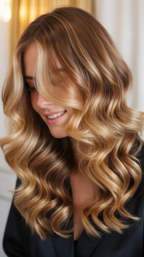 8. Golden Blonde Balayage with Mocha Roots