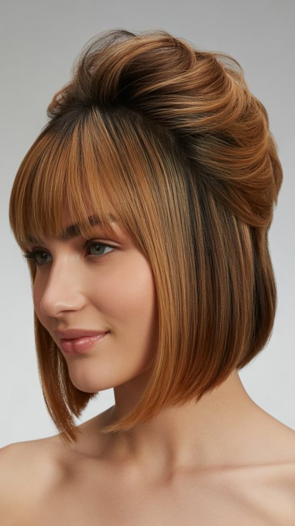 Graduated Long Bob with Tapered Curtain Bangs