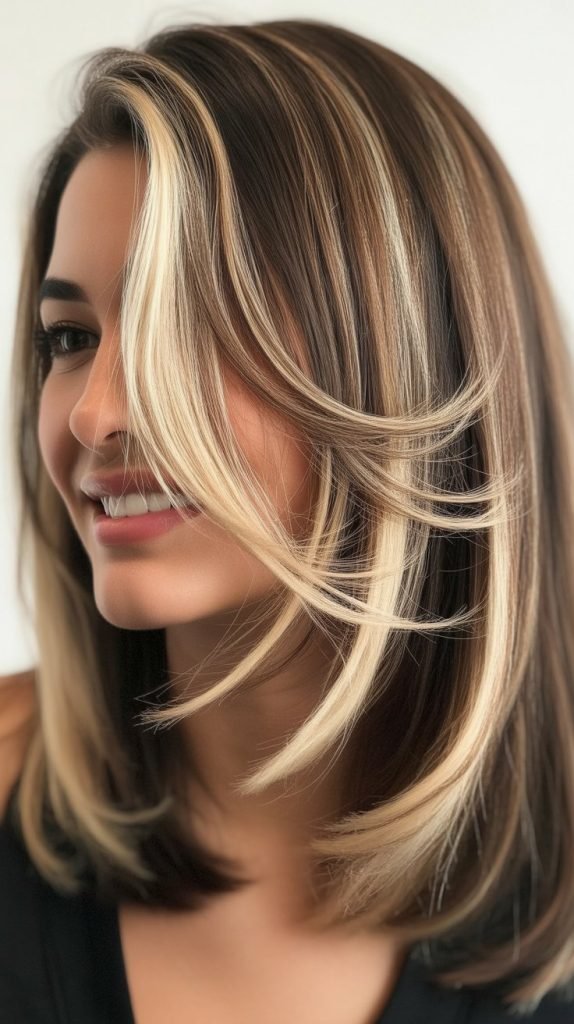 18. Long Bob with Face-Framing Money Pieces and Layers