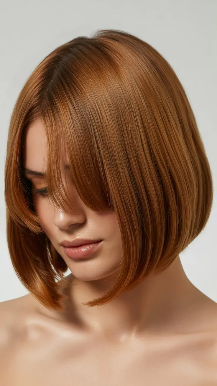 Classic Angled Long Bob with Face-Framing Curtain Bangs