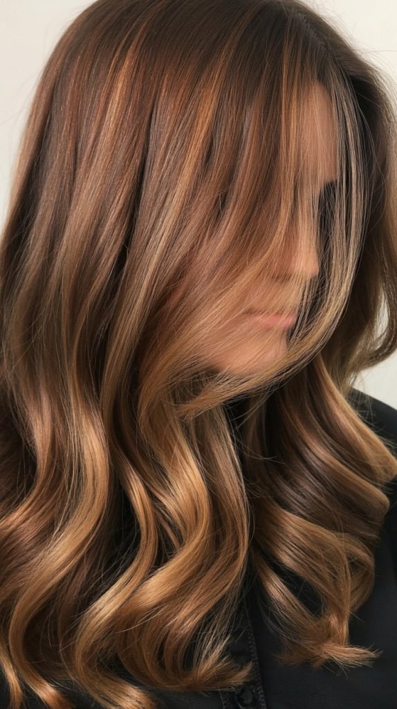  Classic Caramel Balayage on Long Layered Brown Hair