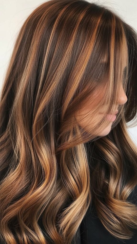 20. Caramel Highlights with Balayage and Foils Combined