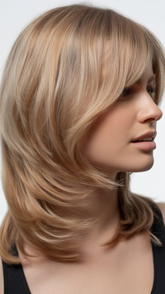 3. Layered Long Bob with Side-Swept Bangs