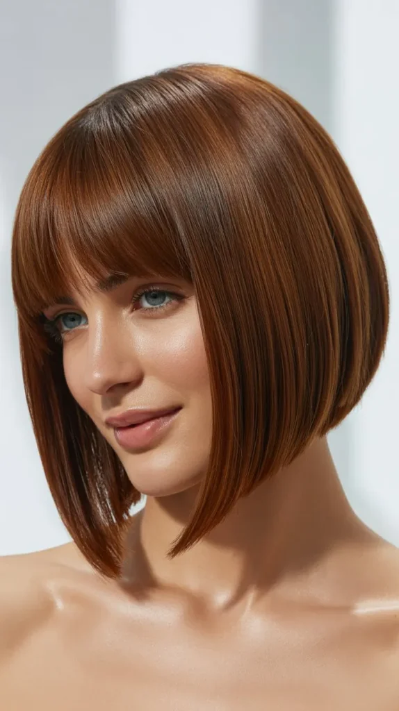  Long Angled Bob with Graduated Curtain Bangs