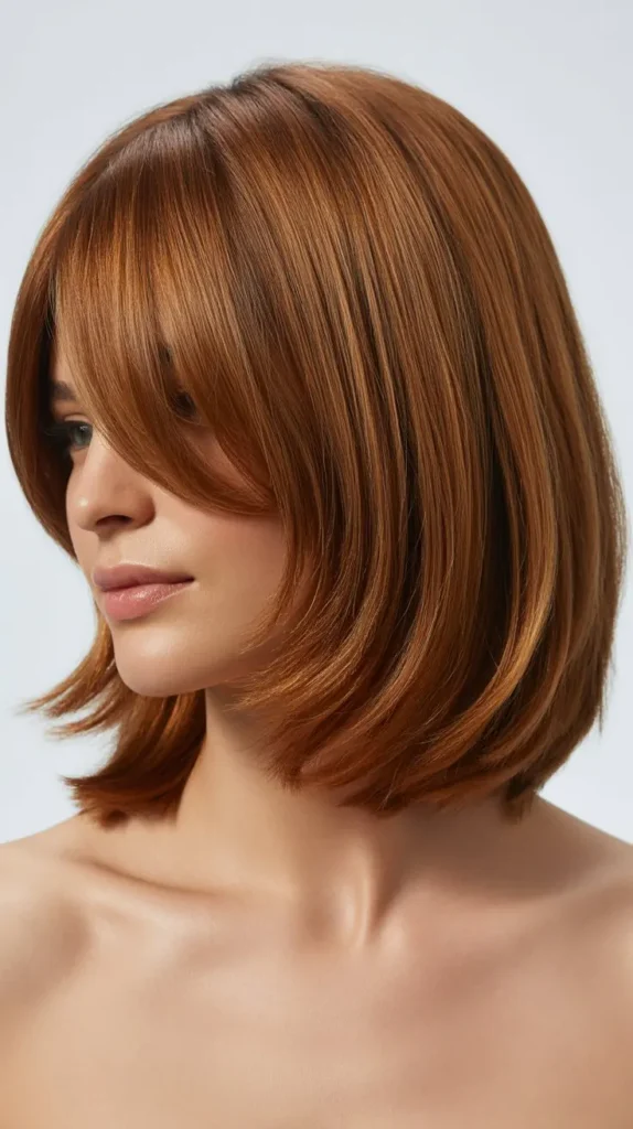 Graduated Long Bob with Side-Swept Curtain Bangs
