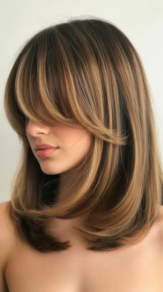 Asymmetrical Long Bob with Side-Swept Curtain Bangs