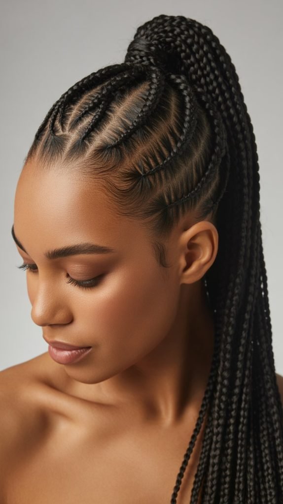 Side Part Knotless Braids Ponytail