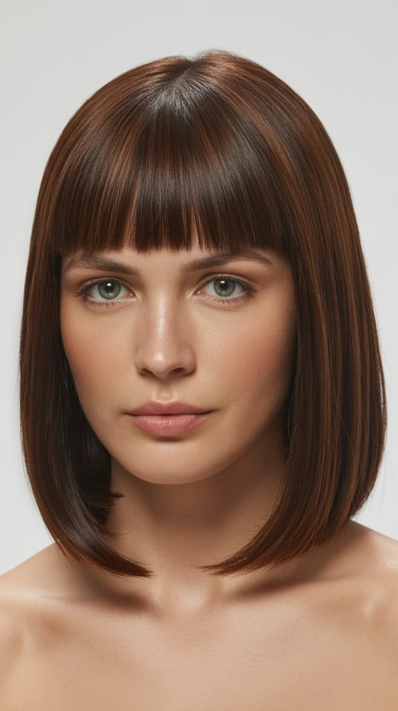 1. Classic Straight Long Bob with Blunt Bangs