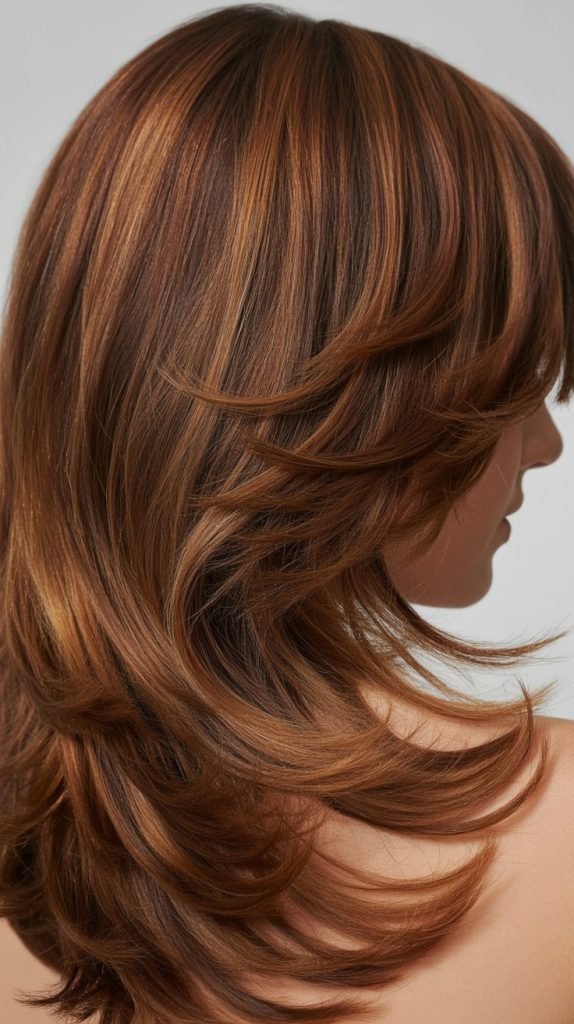Honey Caramel Highlights for Light Brown Layered Hair
