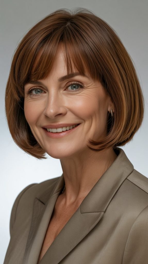 Classic Shoulder-Length Bob with Soft Curtain Bangs