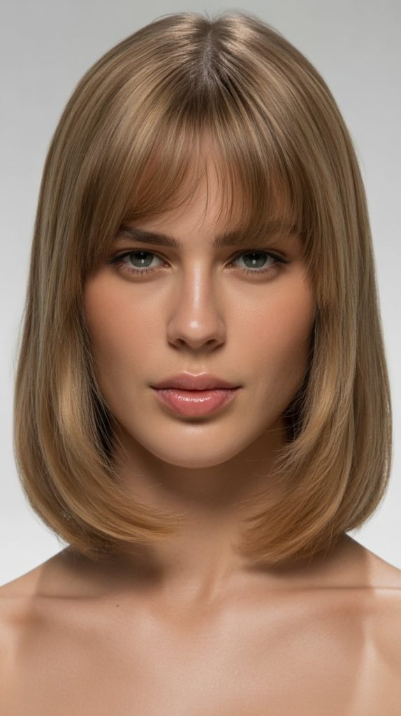  Classic Straight Long Bob with Wispy Curtain Bangs