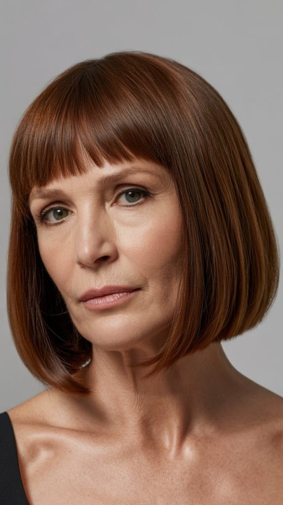1. Classic Straight Long Bob with Blunt Bangs