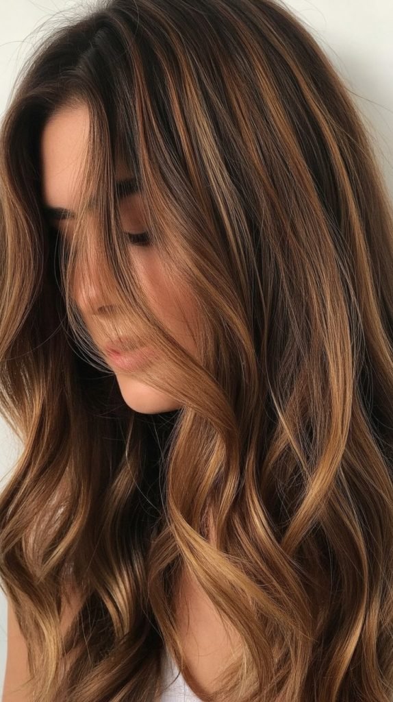 20. Caramel Highlights with Minimal Maintenance