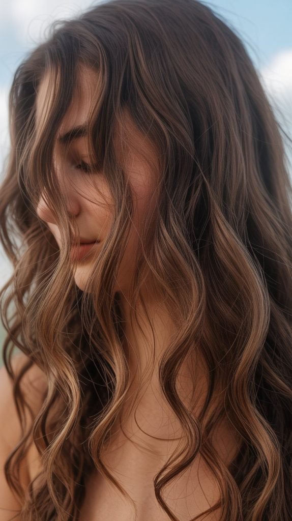 11. Caramel Highlights on Wavy Brunette Hair