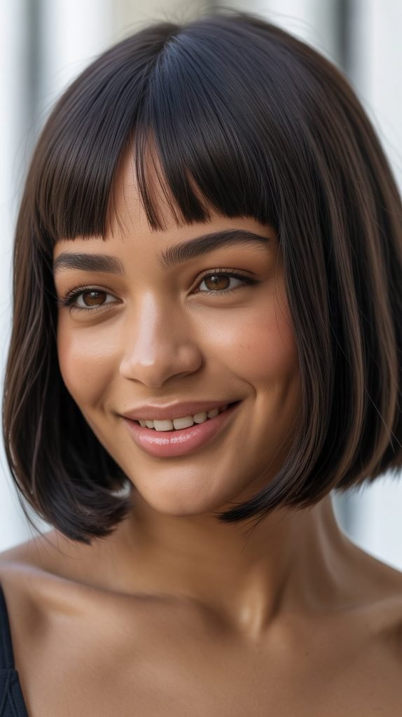 Long Bob with Baby Curtain Bangs