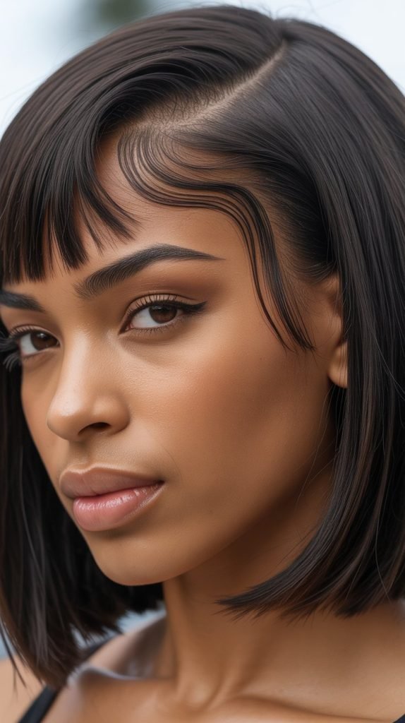 Long Bob with Curtain Bangs and Defined Edges